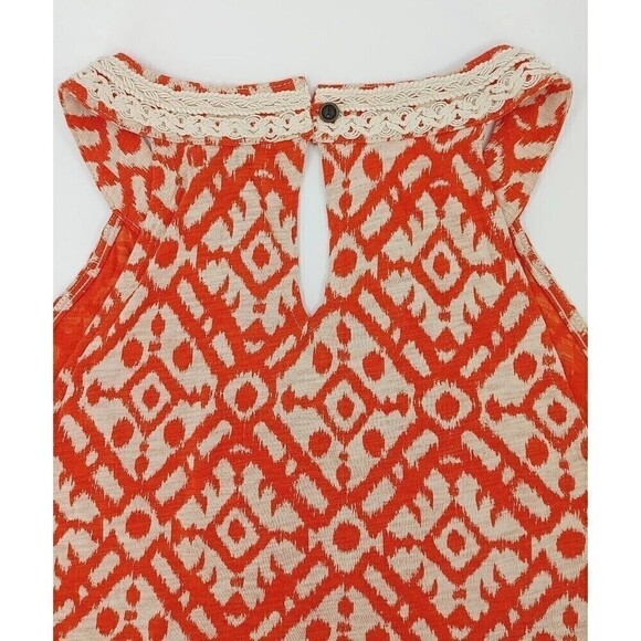 Lucky Brand Womens Top Medium Orange Ikat Print Halter Crochet Trim Boho Summer - Picture 6 of 9